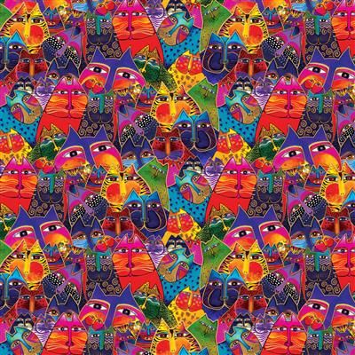 Clothworks Fantasticats Digital Packed Cats Y4342-55M Multi