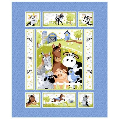 Clothworks Barnyard Blues Quilt Panel SB20413-760 Denim