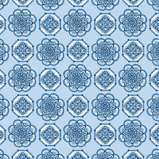 Benartex Bluesette Tile Medallion Light Blue