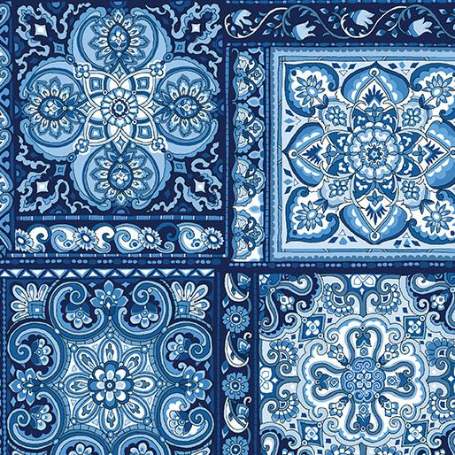 Benartex Bluesette Tiles Dark Blue