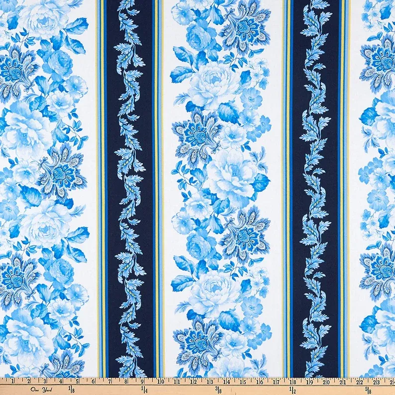 Benartex Maison Des Fleurs Belle Fleur Stripe Blue/White