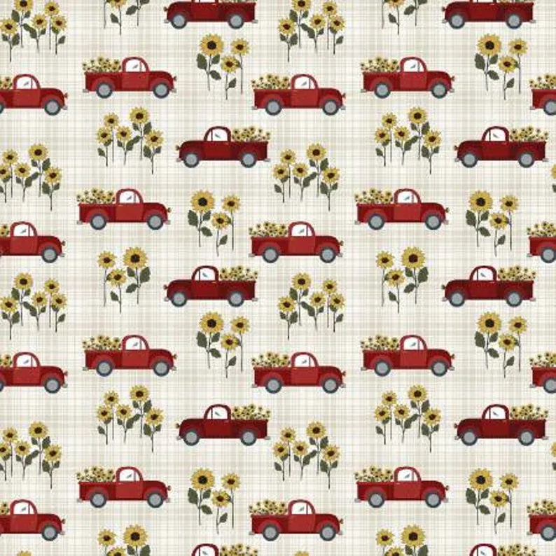 Benartex Heartland Country Road Trucks Natural
