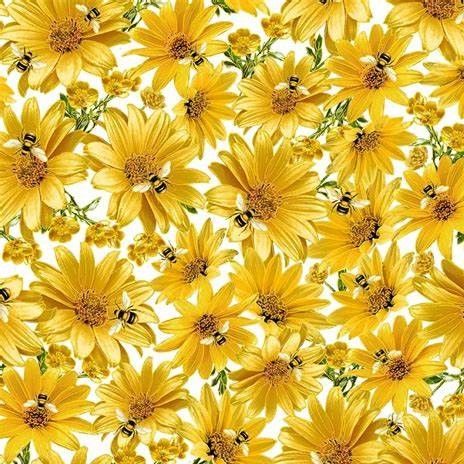 Benartex Buzzworthy Floral White/Gold