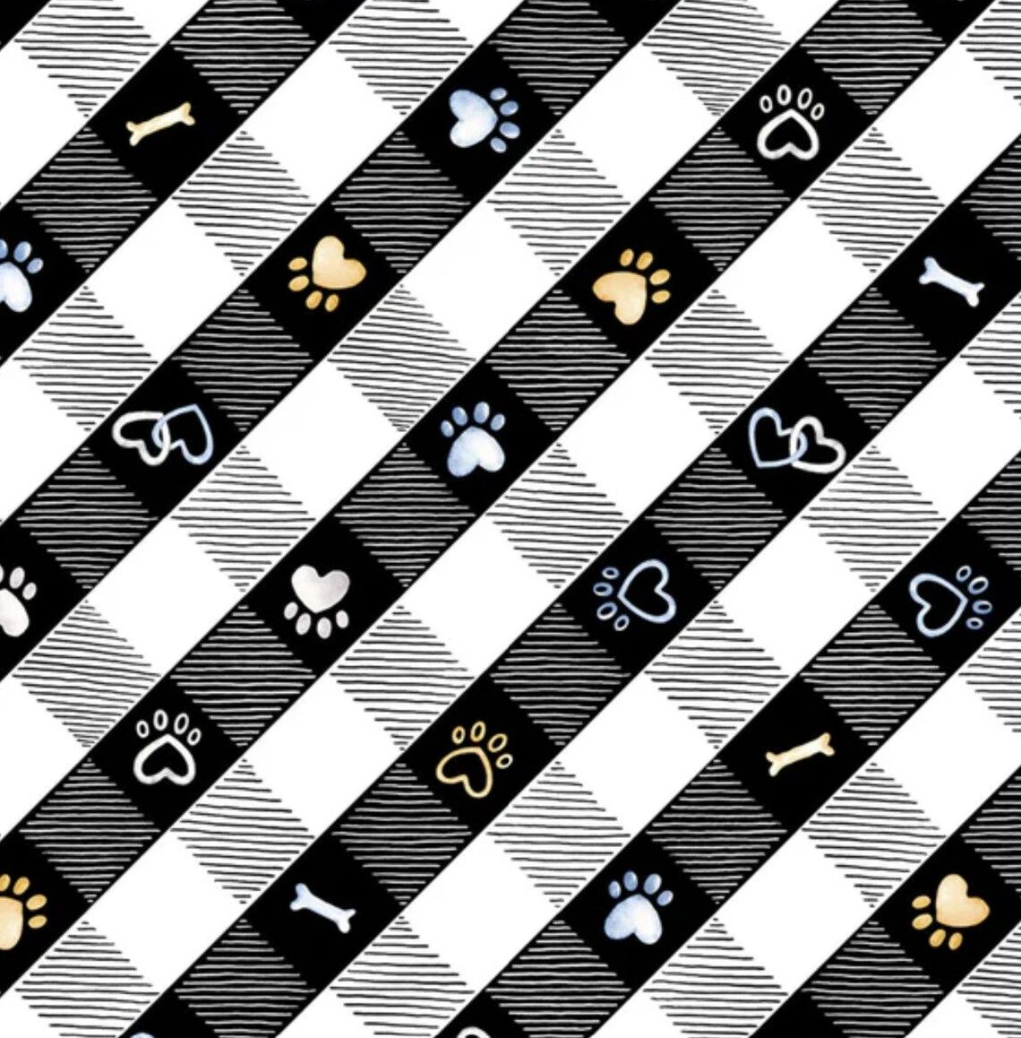 Benartex Think Pawsitive Puppy Lane Plaid Black