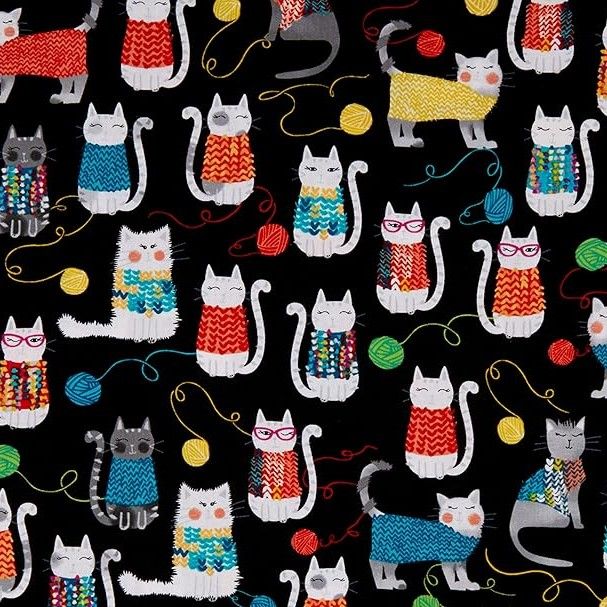 Benartex Knit Together Cats Black