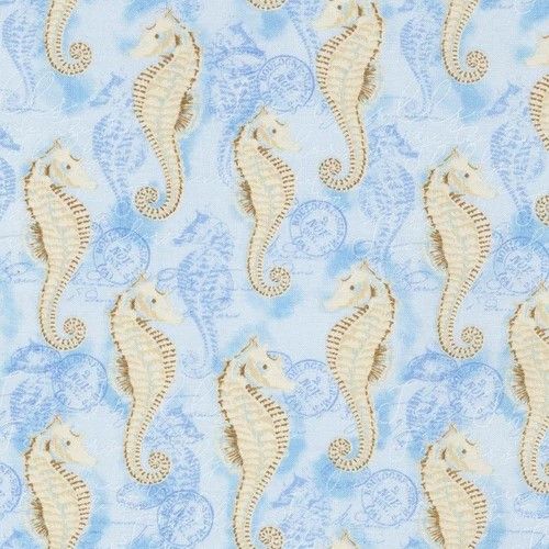 Timeless Treasures Seahorses Beach C6658 Blue
