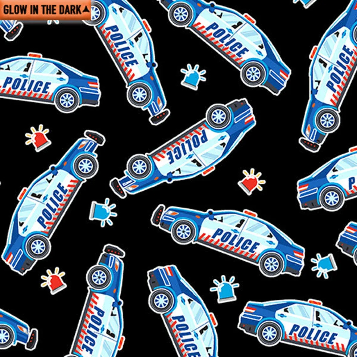 Benartex Save The Day Police Cars Black