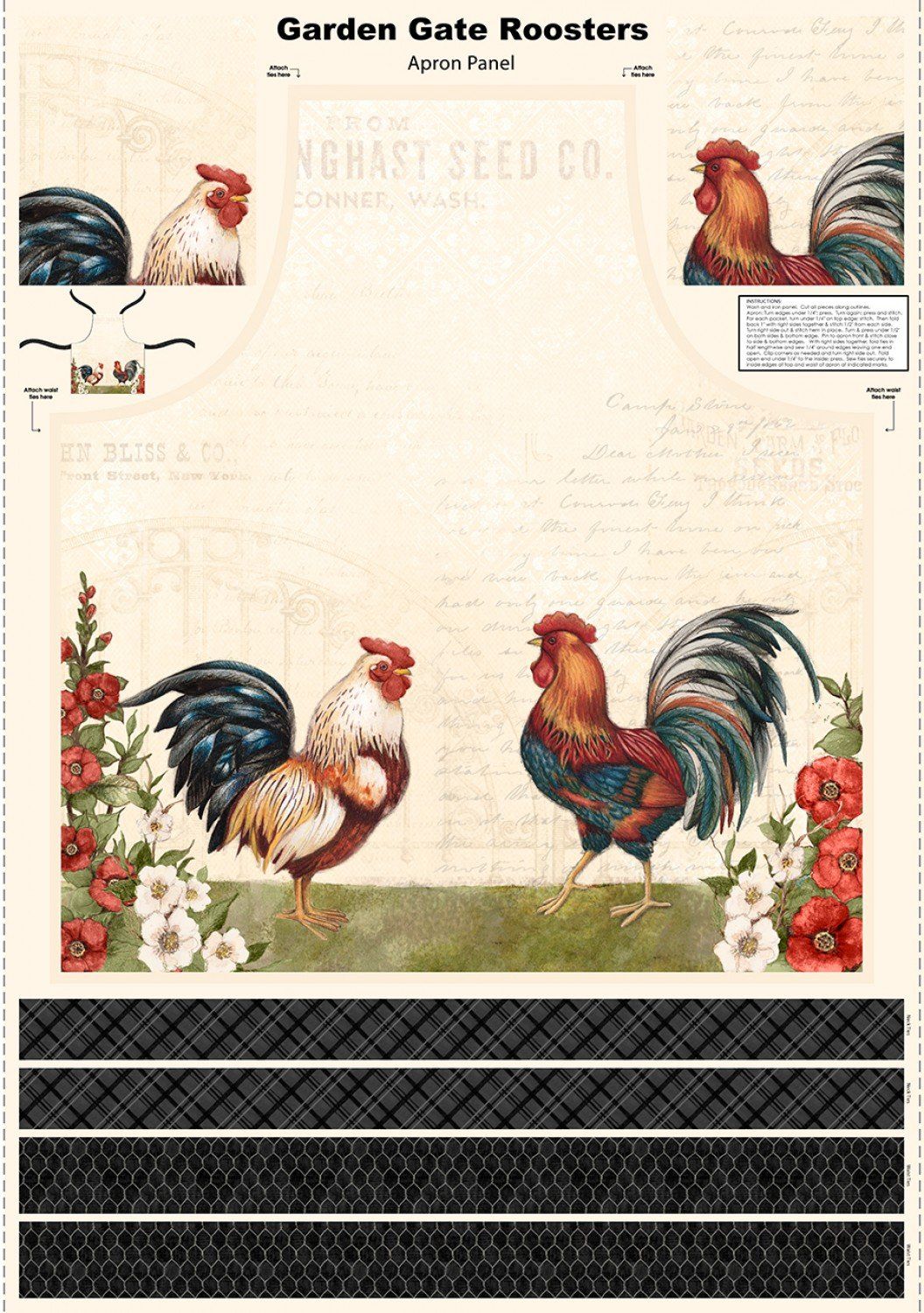 Wilmington Garden Gate Roosters Apron Panel 39809 139