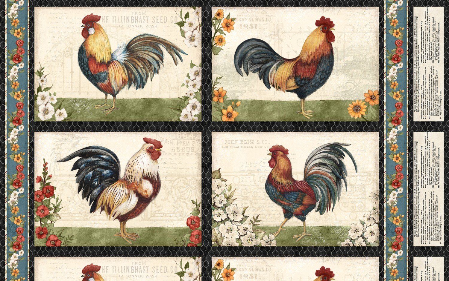 Wilmington Garden Gate Roosters Placemat Panel 39810 194