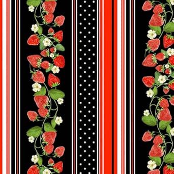 Benartex Strawberry Fields Forever Strawberry Stripe Black