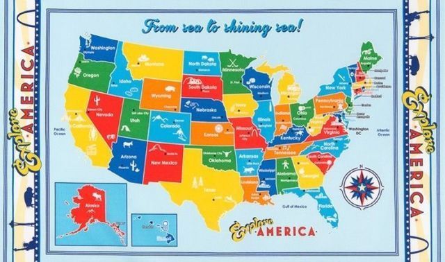 Robert Kaufman Explore America Panel 15366 Blue