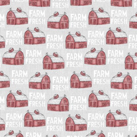 Benartex Farm Fresh Farm Barns Light Grey