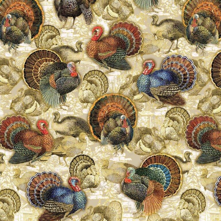 Benartex Harvest Festival Golden Turkeys Natural
