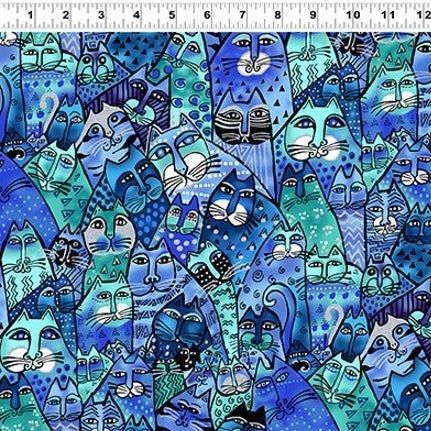 Clothworks Feline Frolic Y2798-31M Royal Blue