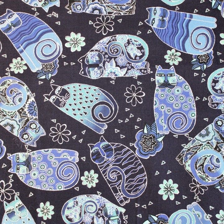 Clothworks Feline Frolic Y2799-53M Navy Blue