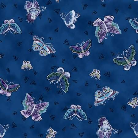 Clothworks Feline Frolic Y2800-92M Dark Royal Blue
