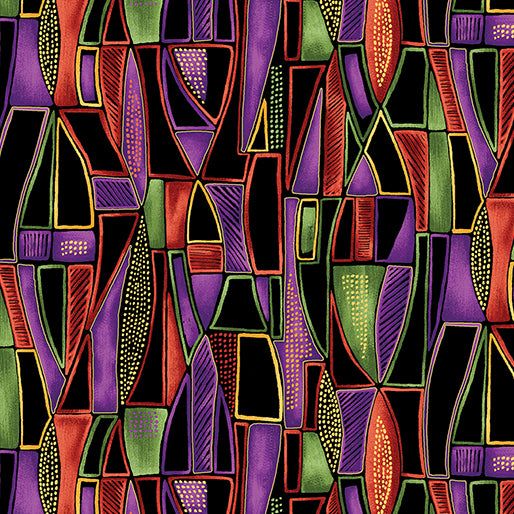 Benartex Luminescent Leaves Geo Sunset/Black