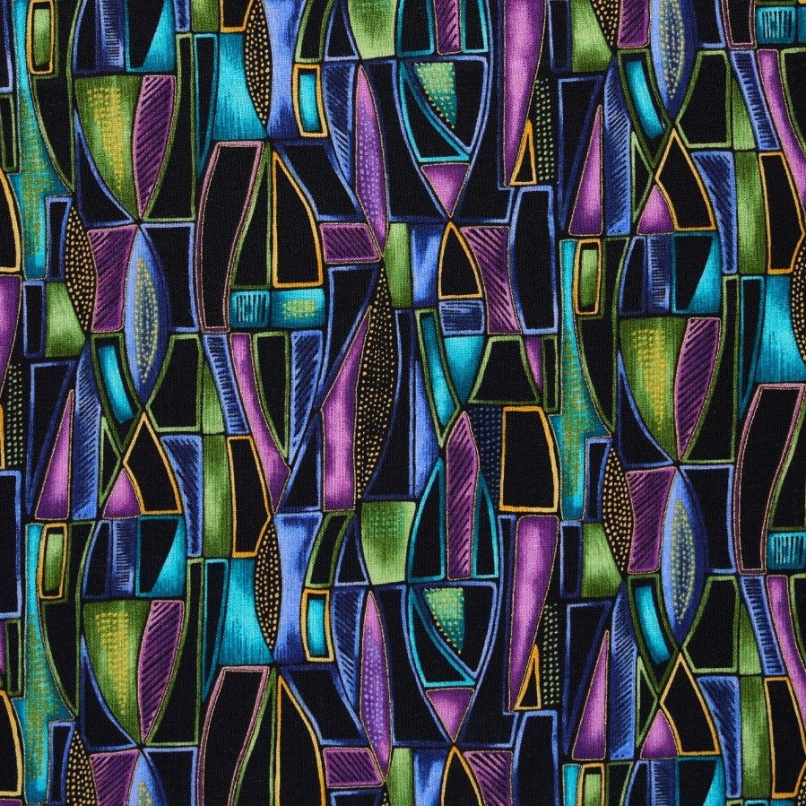 Benartex Luminescent Leaves Geo Indigo/Black