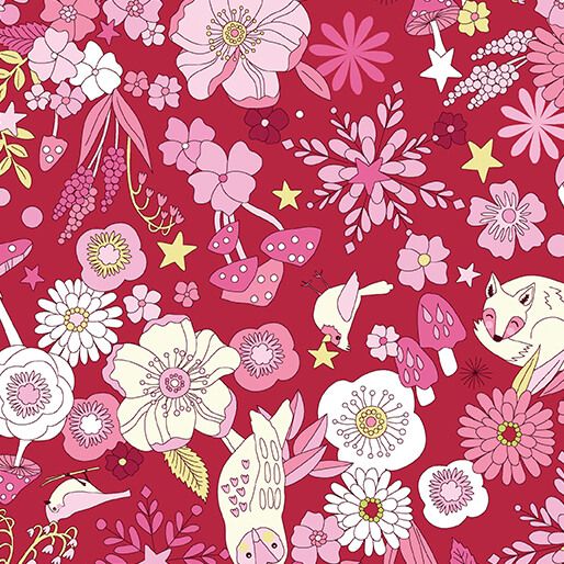 Benartex Tiny Secrets Woodland Magic Red