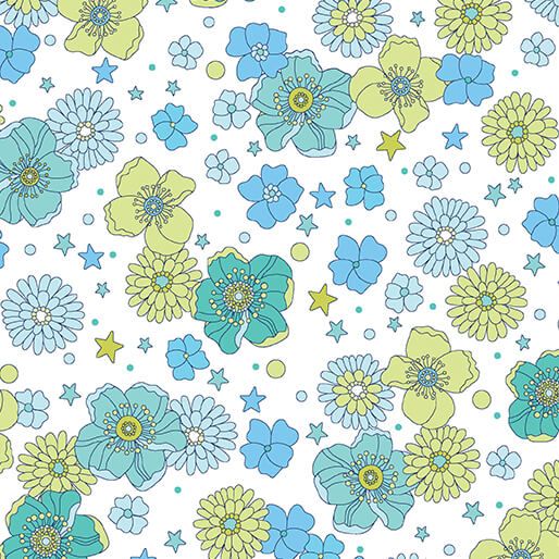 Benartex Tiny Secrets Open Meadow Aqua