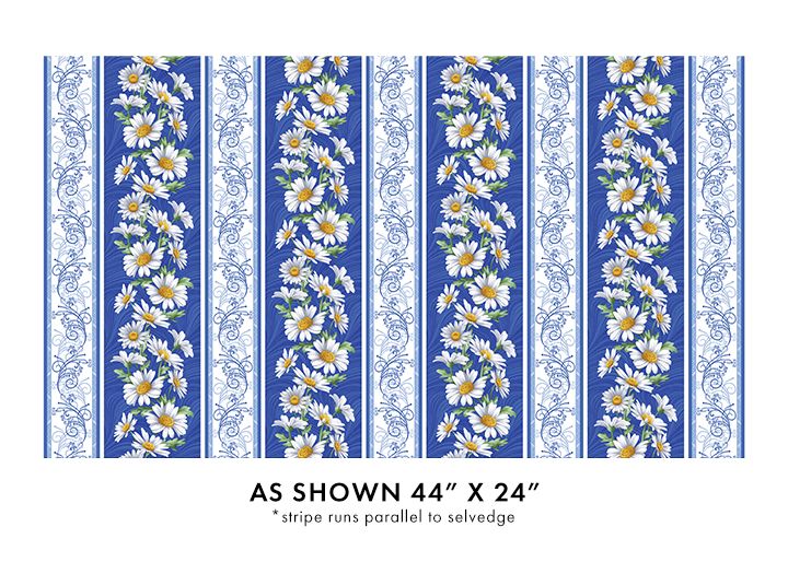 Benartex All About Daisies Stripe Blue/White