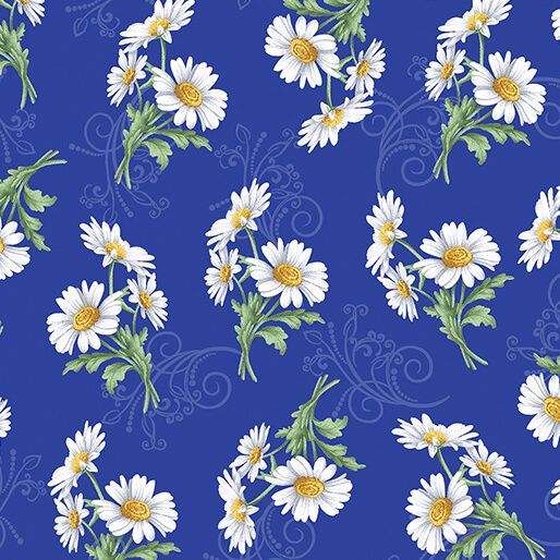 Benartex All About Daisies Daisy Scroll Royal