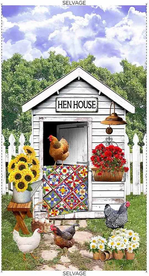 Timeless Treasures Hen House Panel C8779 Multi