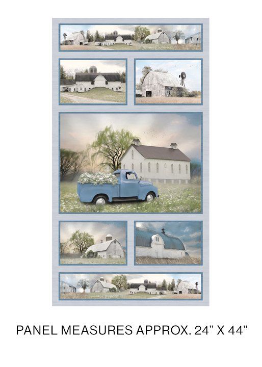 Benartex American Barns Panel Grey/Multi