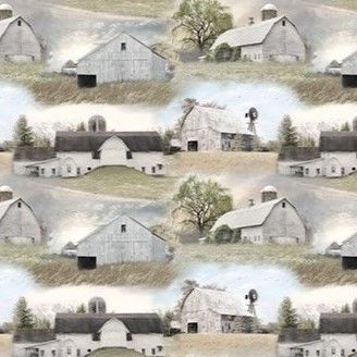 Benartex American Barns Allover Grey/Multi