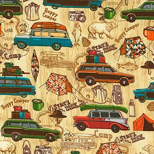 Timeless Treasures Happy Camper GA C6282 Natural