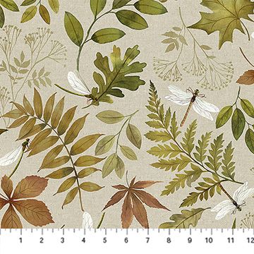 Northcott Natural Elements Leaf &amp; Dragonfly Taupe Multi 27855-12