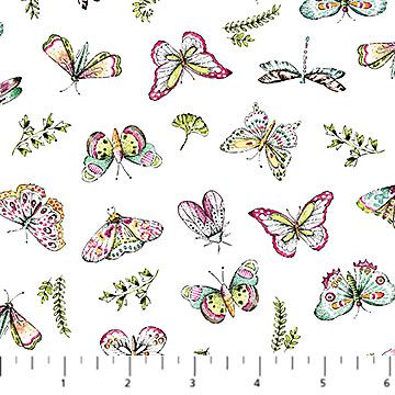 Northcott From Paris With Love Butterflies White/Multi 27330-10