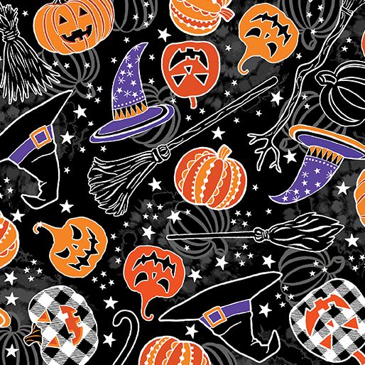Benartex Happy Hauntings Halloween Magic Black