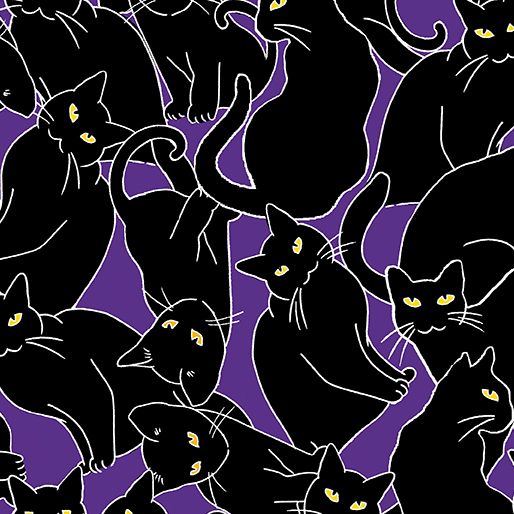 Benartex Happy Hauntings Cat Magic Purple