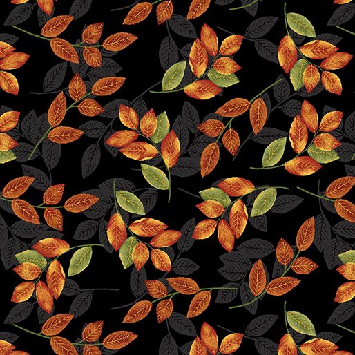 Benartex Harvest Gathering Harvest Gathering Leaves Black