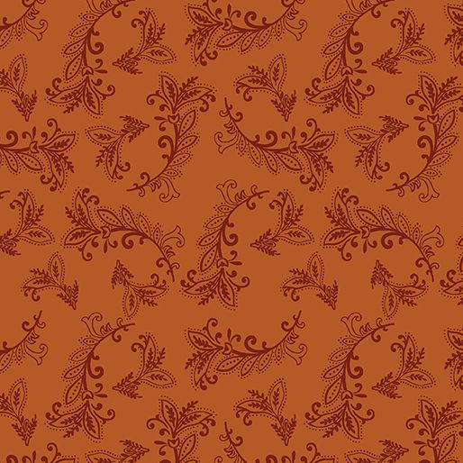 Benartex Harvest Gathering Vining Scroll Orange