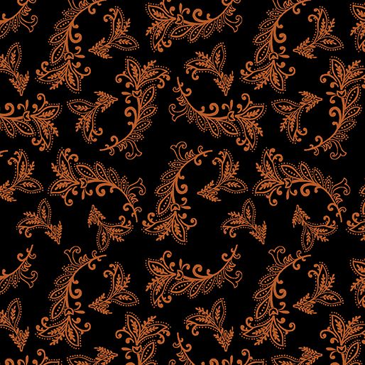 Benartex Harvest Gathering Vining Scroll Black/Orange