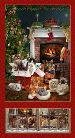 Henry Glass Fireside Kittens Panel 9055P 88