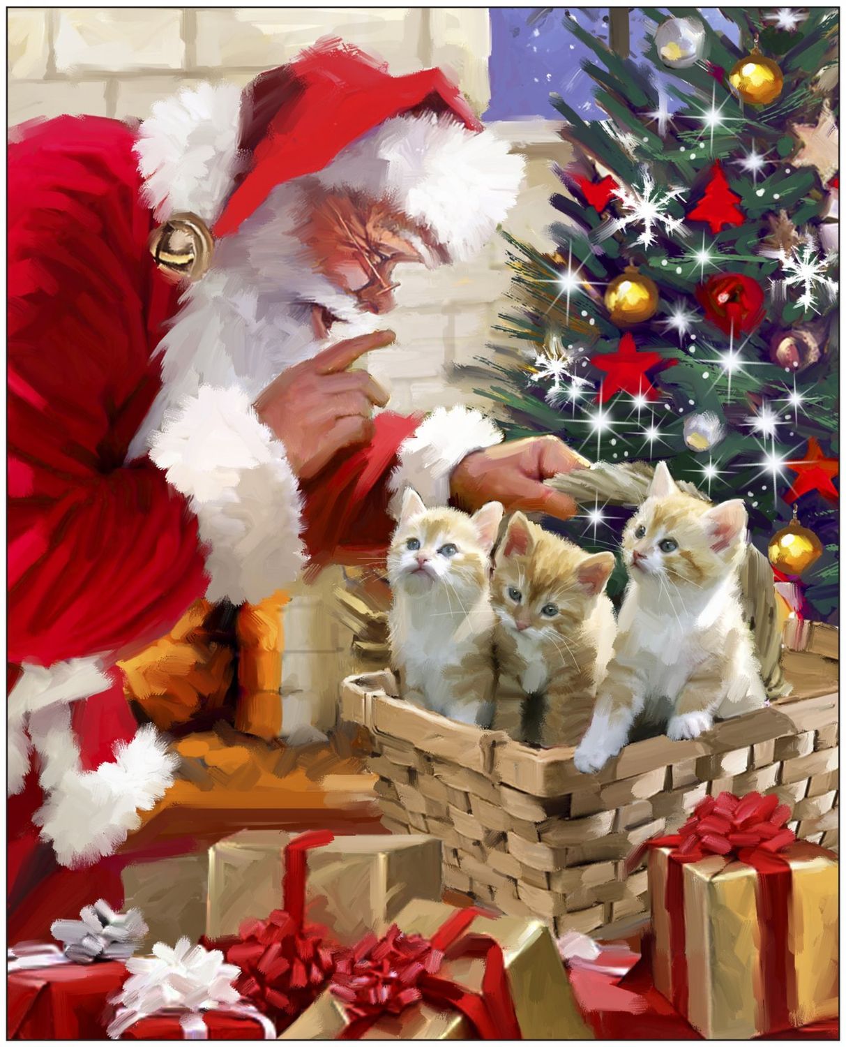 David Textiles Santa &amp; Kittens AL-4534-1C 1 Multi