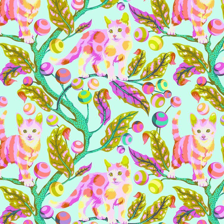 Free Spirit Tula Pink Tabby Road Disco Kitty Technomint