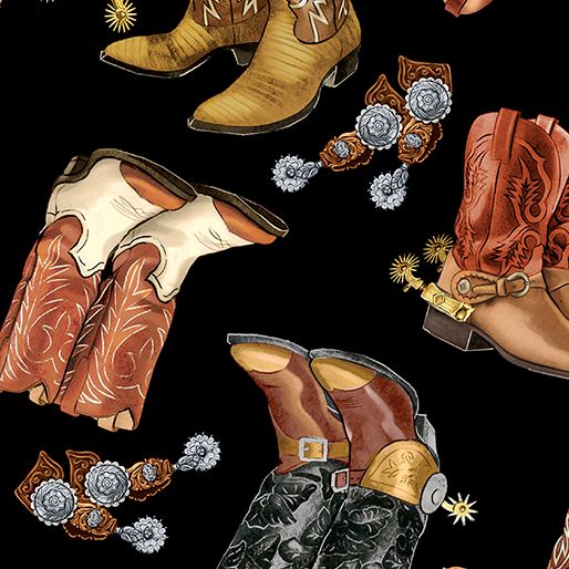 Benartex Yellowstone 108&quot; Cowboy Boots Black