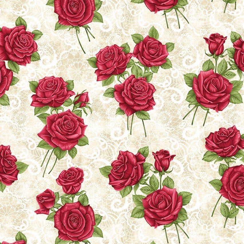 Benartex A Festival Of Roses Festive Lace Roses Cream