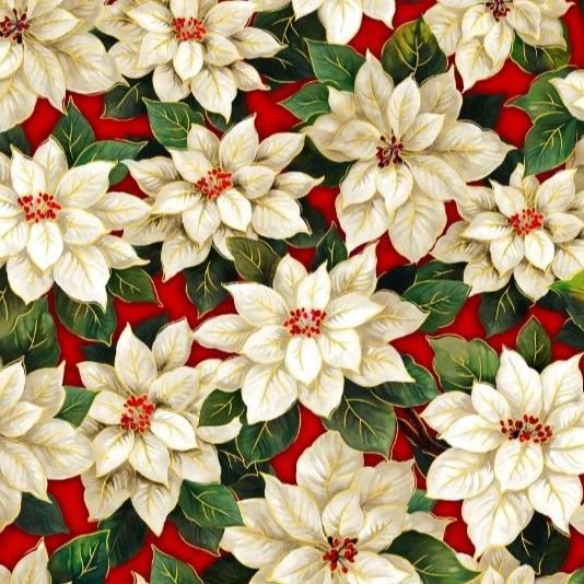 Oasis Fabrics Noel Poinsettias Red 59 8131