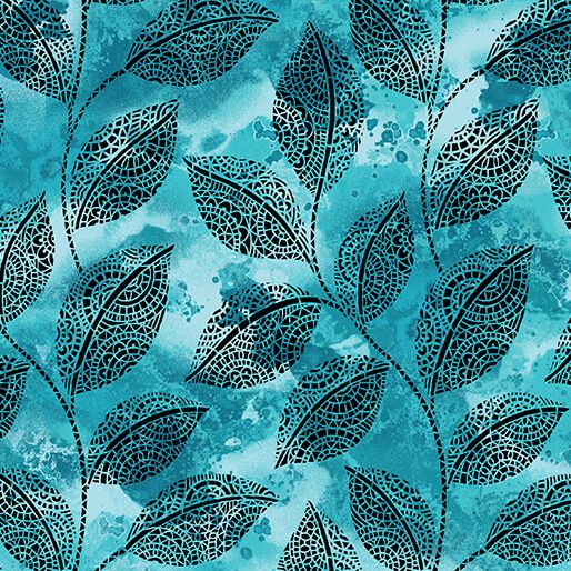 Benartex Go With The Flow Mosaic Leaves Turquoise
