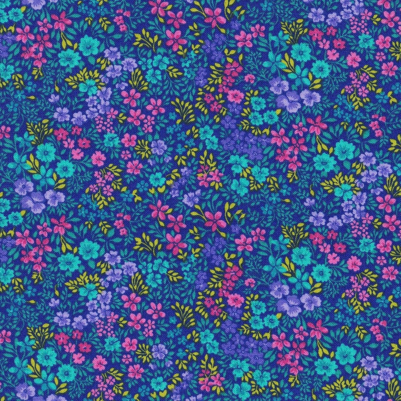 Fabric Traditions Keepsake Calico Blue Spring Floral On Blue