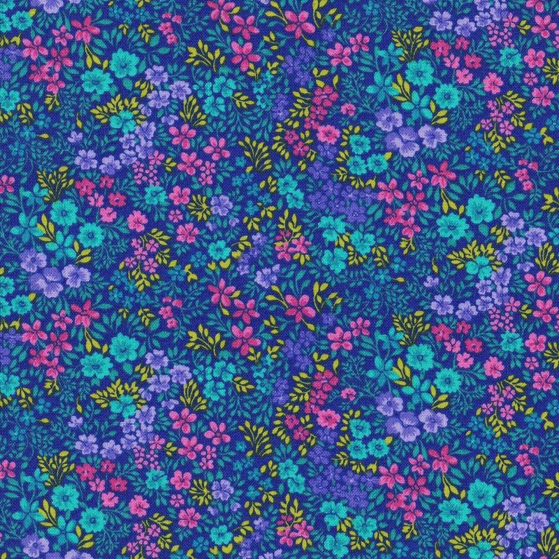 Fabric Traditions Keepsake Calico Blue Spring Floral On Blue