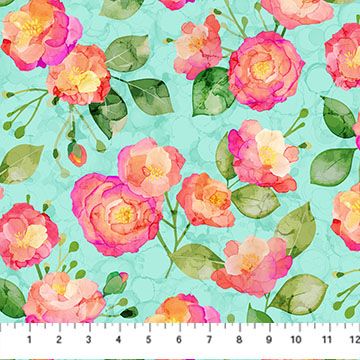 Northcott Veranda Feature Floral Turquoise DP28397-62