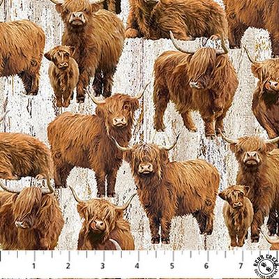 Northcott Highland Home Beige Cows