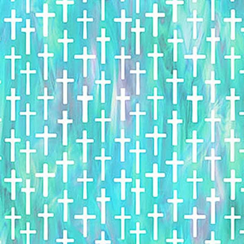 Northcott Risen Turquoise Multi Small Cross DP28663-64