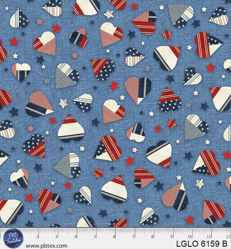 P&amp;B Love &amp; Glory Burlap Heart Toss Blue With Hearts 06159 B